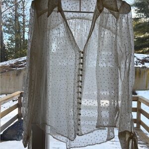 Free People Sheer Polka Dot Blouse - Cream
